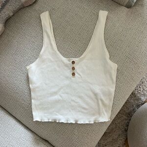 Garage Lettuce Edge Henley Tank Top - White
